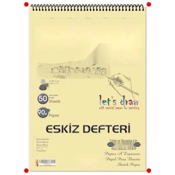 A4 Spiralli Eskiz Defteri: 50 Yaprak, 90gr Ivory