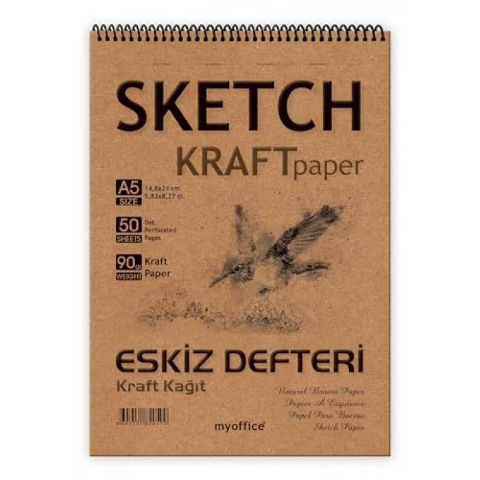 A5 Boyutunda Kraft Kağıt Eskiz Defteri, 90 gr, 50 Yaprak
