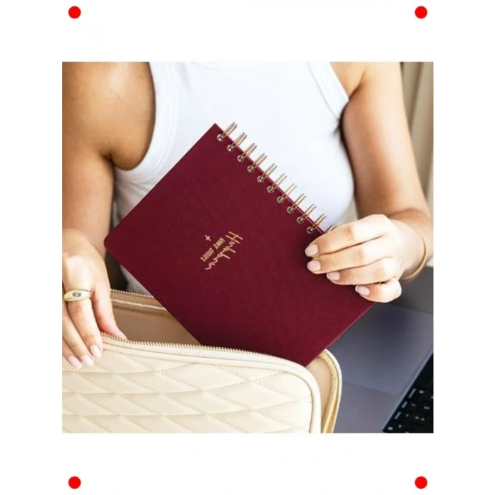 A5 Keten Kapak Kareli Spiralli Not Defteri, Bordo