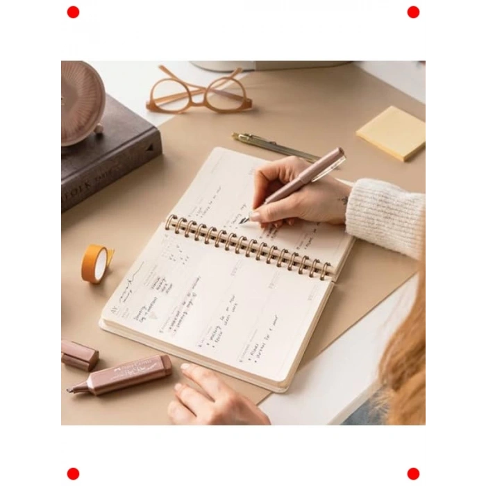 A5 Keten Kapaklı Pembe Spiralli Süresiz Ajanda