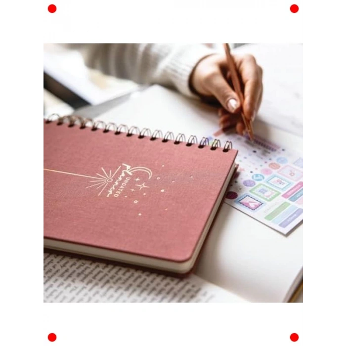 A5 Keten Kapaklı Pembe Spiralli Süresiz Ajanda