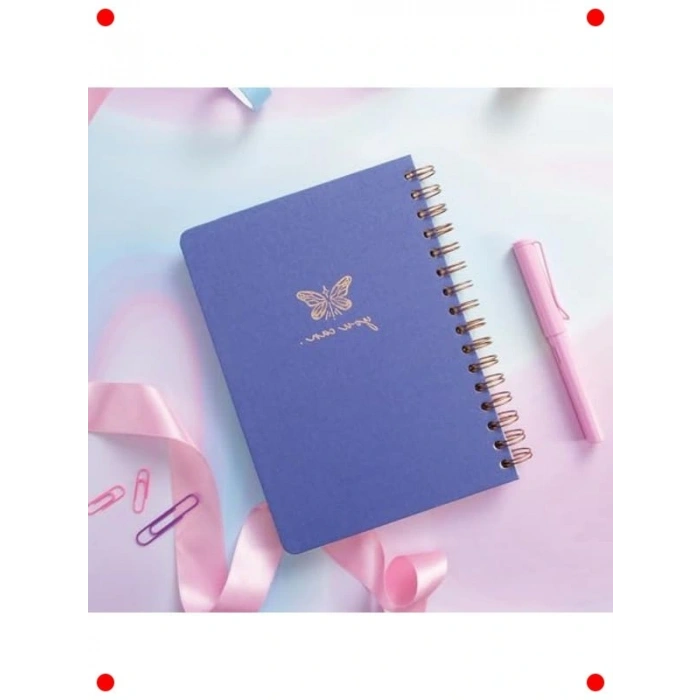 A5 Keten Sert Kapak Kareli Spiralli Not Defteri