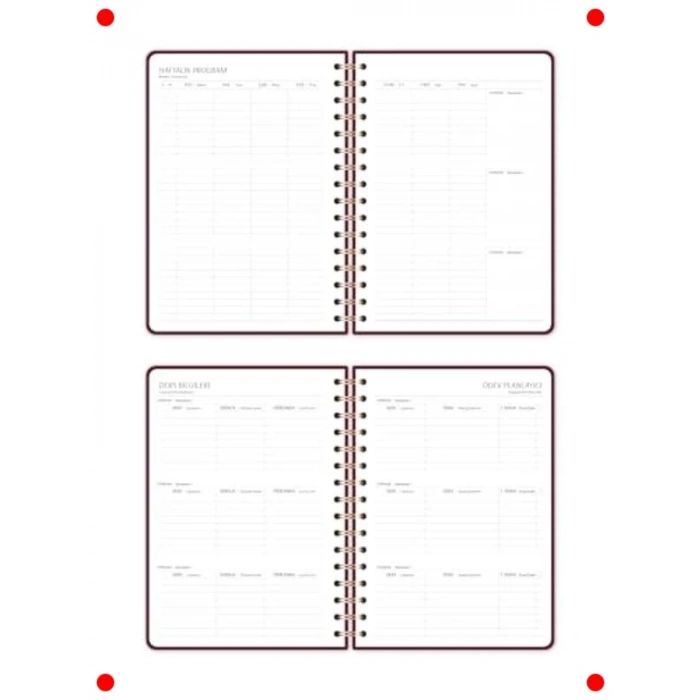 A5 Keten Spiralli 16 Aylık Akademik Ajanda Bordo