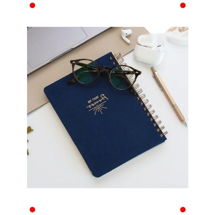 A5 Lacivert Spiralli Sert Kapak Çizgisiz Defter