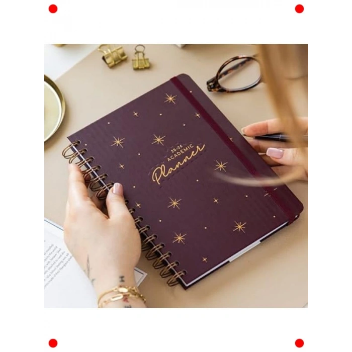 A5 Spiralli 16 Aylık Akademik Ajanda - Bordo