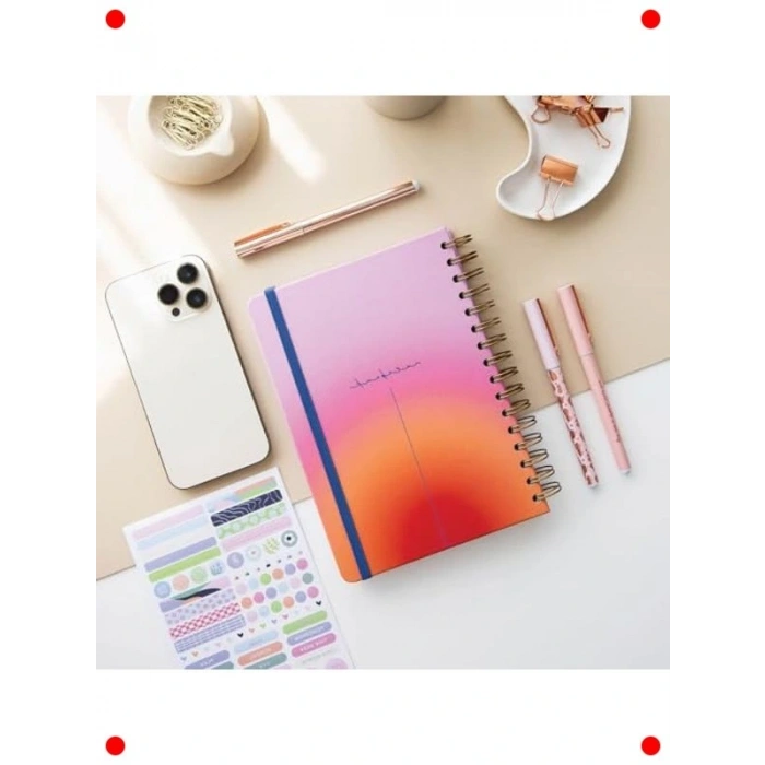 A5 Spiralli Çizgili Defter, Tarihsiz, Kırmızı Pembe