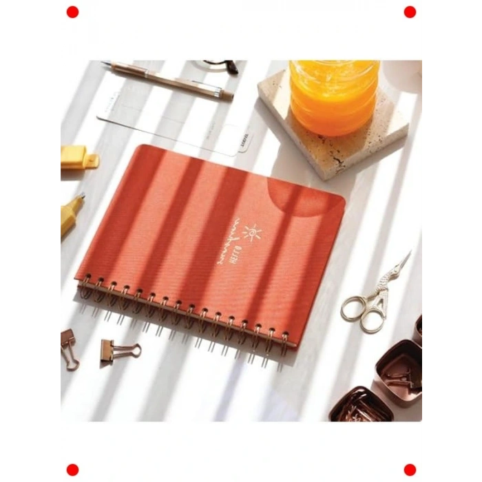 A5 Spiralli Keten Kapak Noktalı Defter Mercan