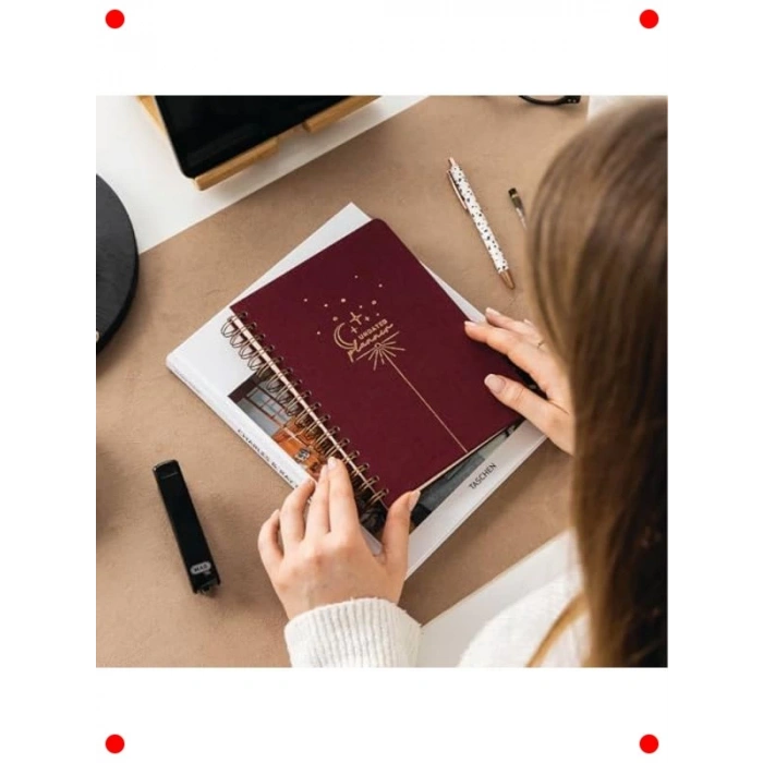 A5 Spiralli Keten Kapak Süresiz Ajanda - Bordo