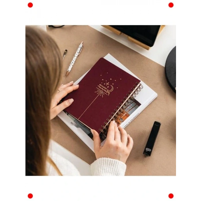 A5 Spiralli Keten Kapak Süresiz Ajanda - Bordo