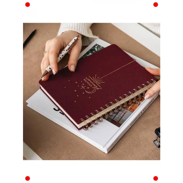 A5 Spiralli Keten Kapak Süresiz Ajanda - Bordo