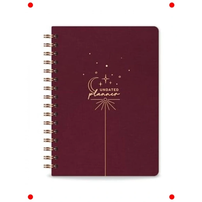 A5 Spiralli Keten Kapak Süresiz Ajanda - Bordo