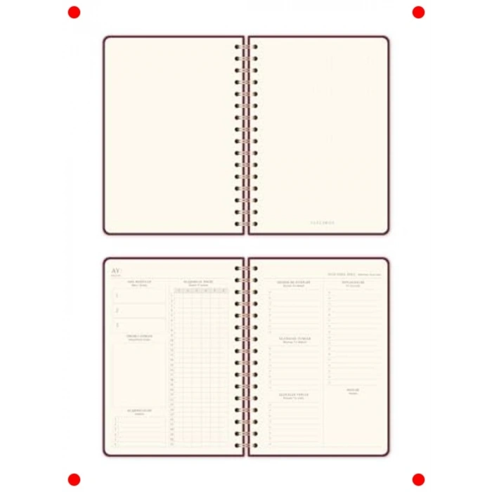 A5 Spiralli Keten Kapak Süresiz Ajanda - Bordo