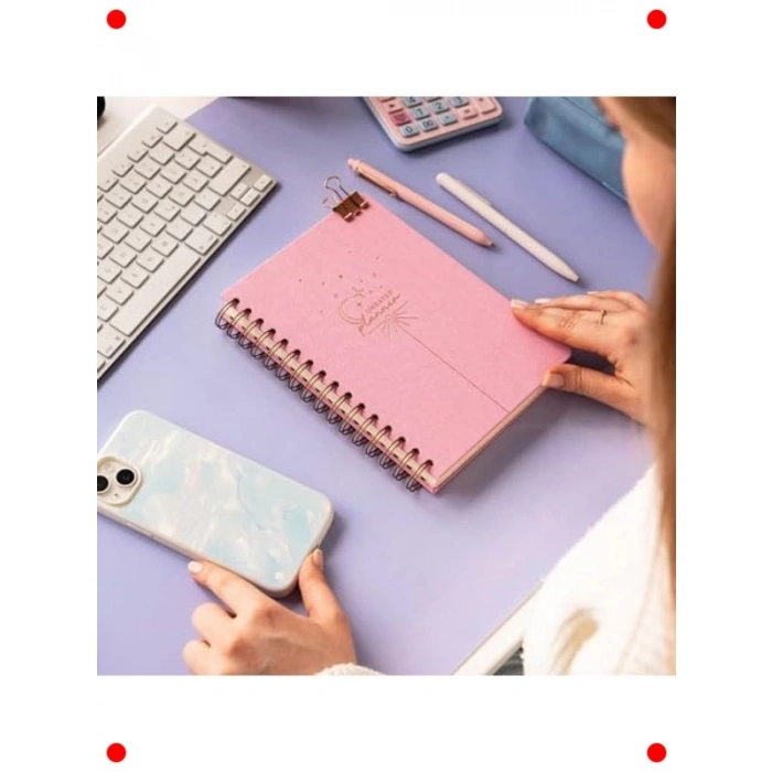 A5 Spiralli Keten Süresiz Planlayıcı Ajanda - Şeker Pembe
