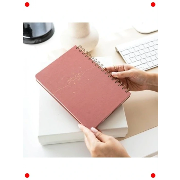 A5 Spiralli Not Defteri, Keten Sert Kapak, Çizgisiz - Pembe