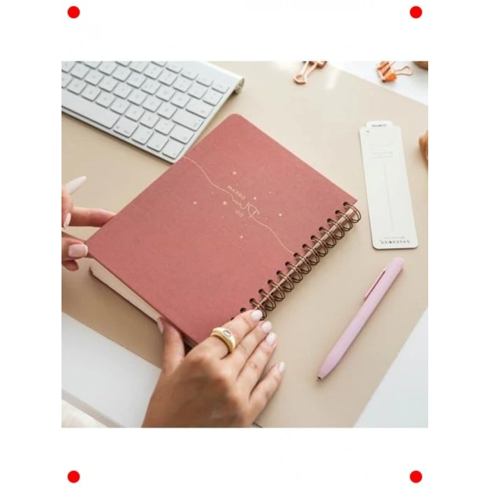 A5 Spiralli Sert Kapak Kareli Tarihsiz Defter - Pembe