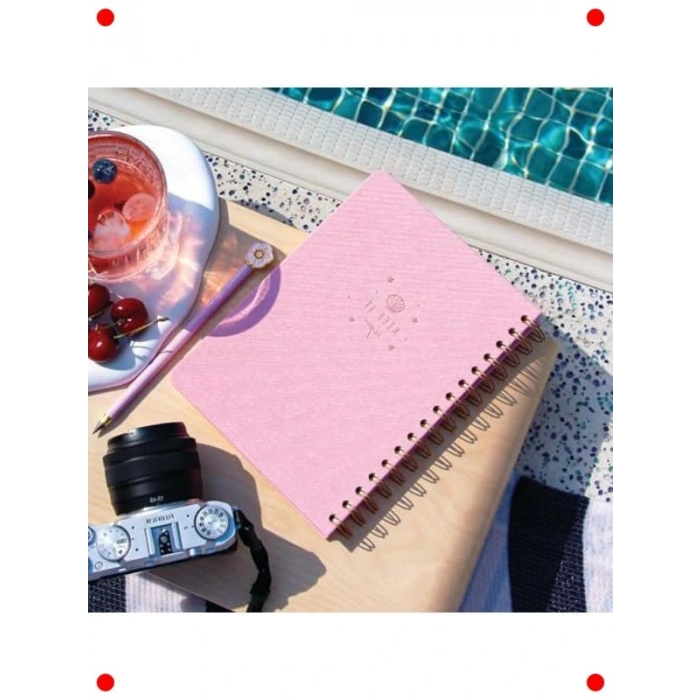 A5 Spiralli Sert Kapak Keten Defter (Şeker Pembe)