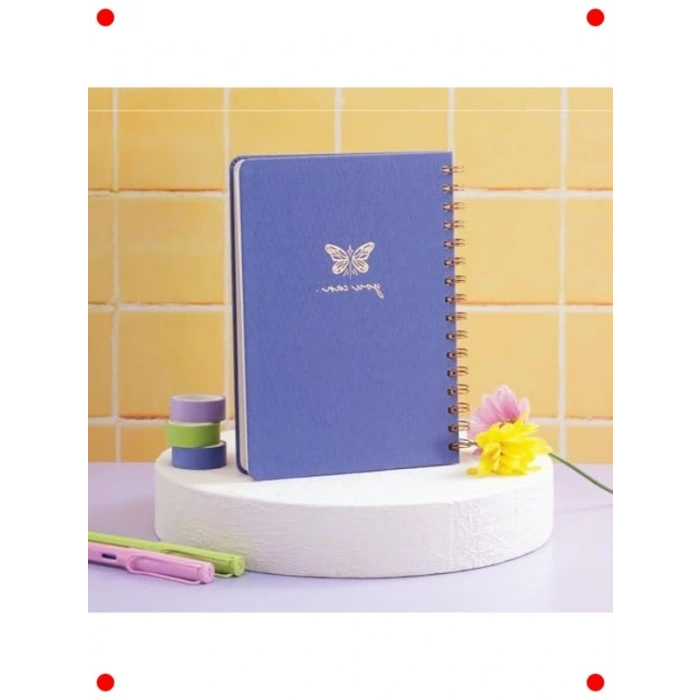 A5 Spiralli Sert Kapak Noktalı Tarihsiz Not Defteri - Mavi
