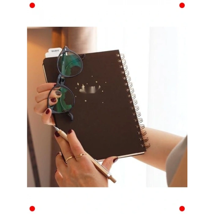 A5 Spiralli Sert Keten Kapak Çizgili Tarihsiz Defter