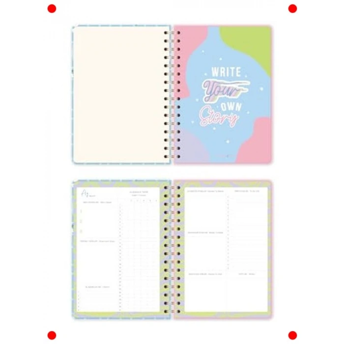 A5 Spiralli Süresiz Ajanda - Mavi Papatyalar, Motivasyonlu