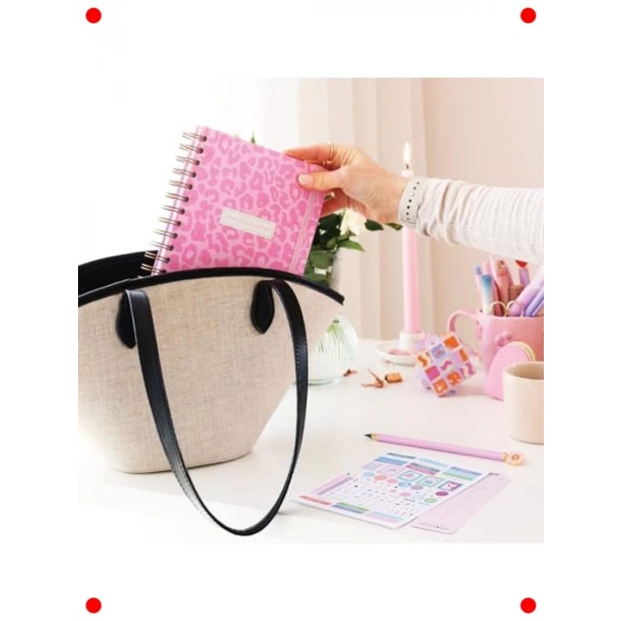 A5 Spiralli Süresiz Ajanda, Pembe Leopar Desenli