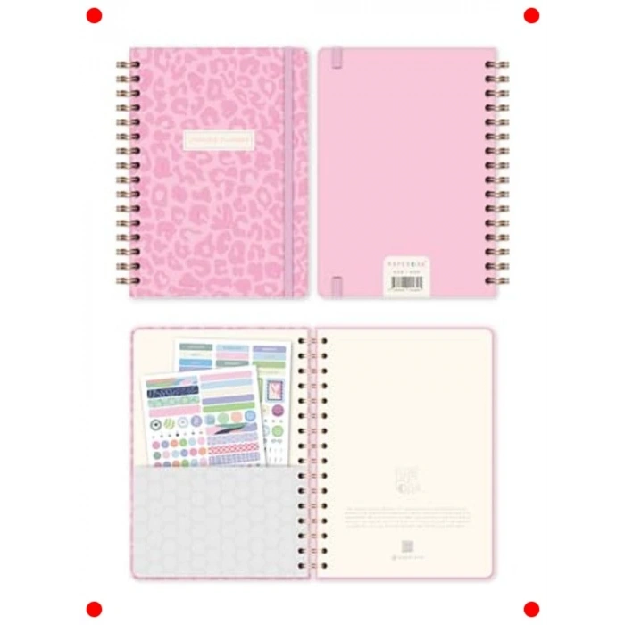 A5 Spiralli Süresiz Ajanda, Pembe Leopar Desenli