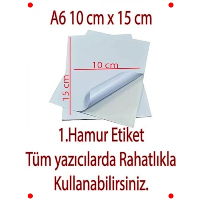 A6 Mat Etiket Kağıdı - 100 Yaprak, Güçlü Yapışkanlı