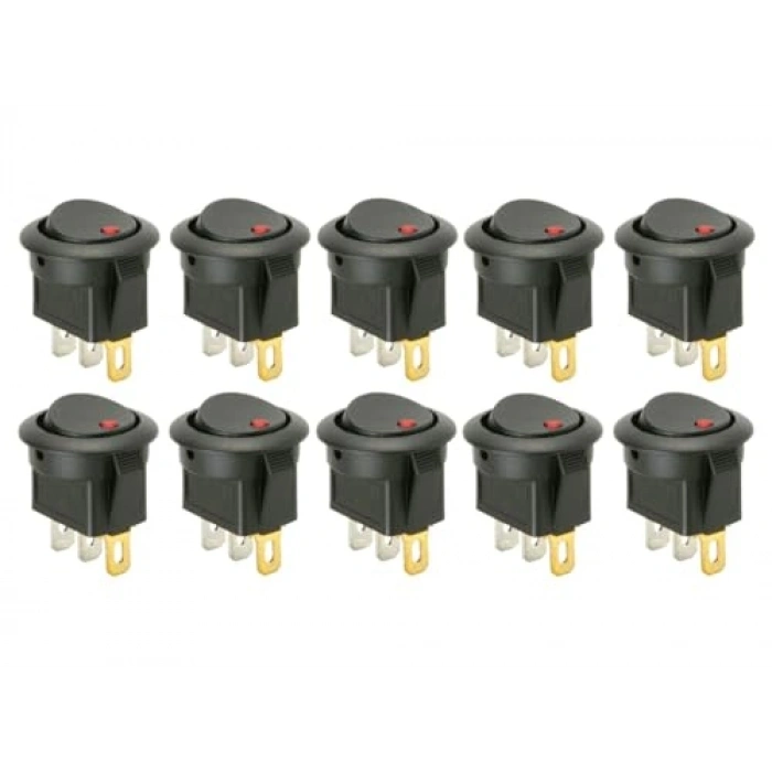 Aç-Kapa Elektrik Düğmesi, 10 Adet Yuvarlak
