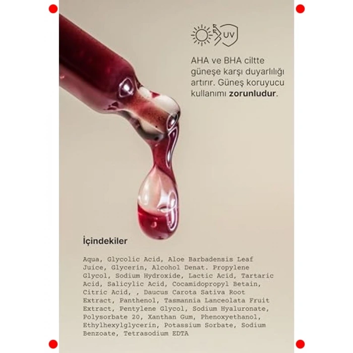 AHA 30% BHA 2% Canlandırıcı ve Ton Eşitleyici Peeling Serum