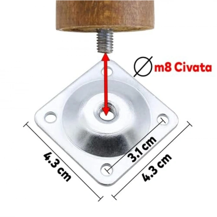 Ahşap 12 cm 4lü Set, Kanepe Masa Ayağı, M8 Civata Bağlantılı