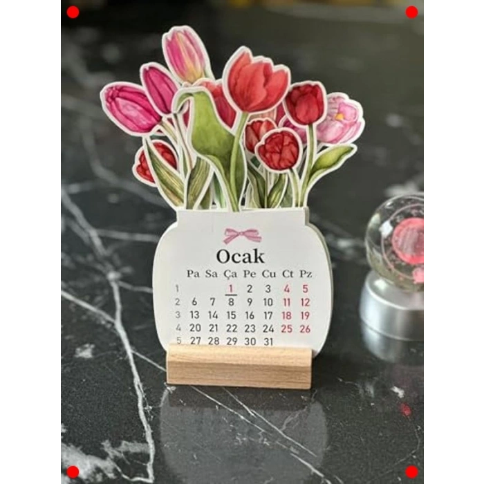 Ahşap Ayaklı Mini Masa Takvimi - 2026 Lale Tasarım