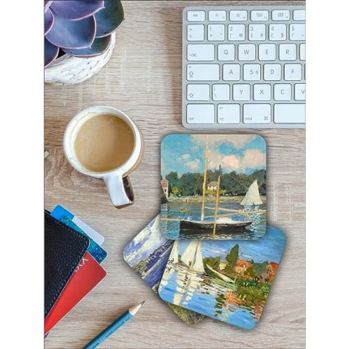 Ahşap Bardak Altlığı Seti, Claude Monet Temalı, 6lı