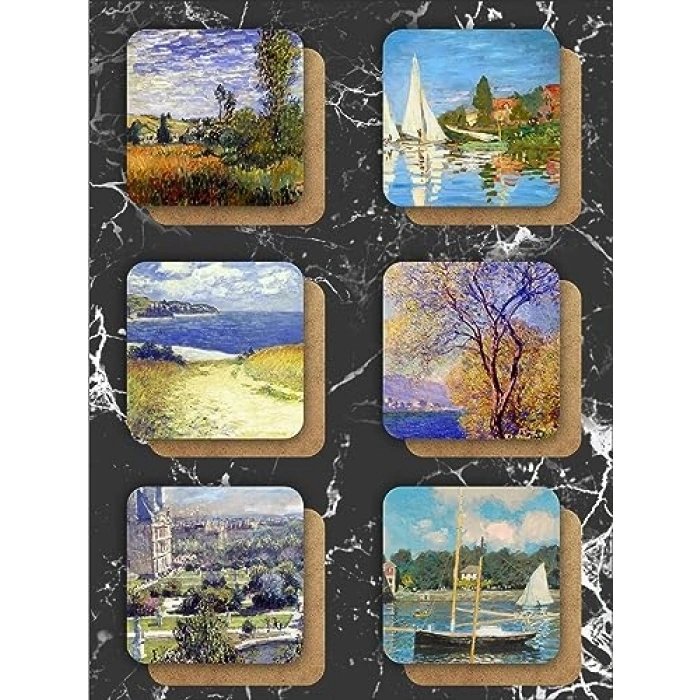 Ahşap Bardak Altlığı Seti, Claude Monet Temalı, 6lı
