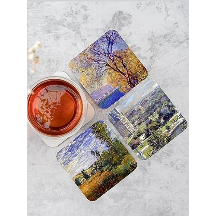Ahşap Bardak Altlığı Seti, Claude Monet Temalı, 6lı