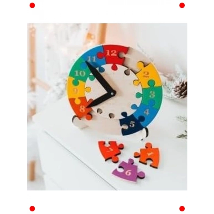 Ahşap Eğitici Saat Yapbozu - Zamanı Öğrenme Oyunu