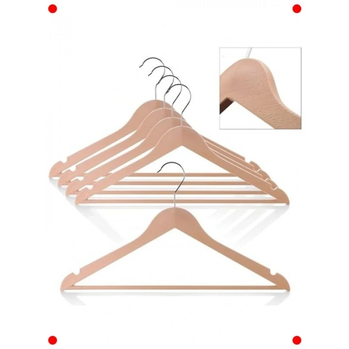 Ahşap Görünümlü Kaymaz Elbise Askısı Seti (5 Adet)