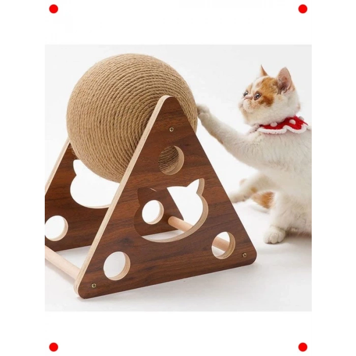 Ahşap İpli Tırmalama Topu - Büyük Boy Kedi Oyuncağı