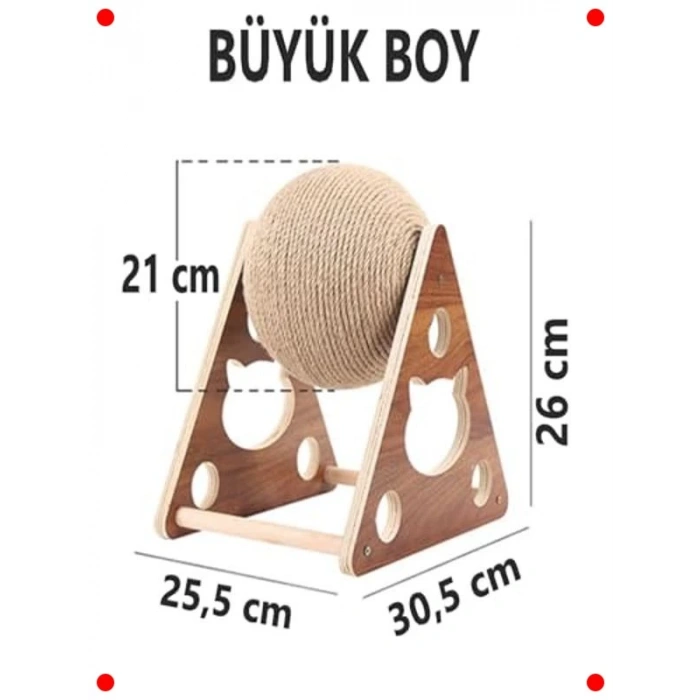 Ahşap İpli Tırmalama Topu - Büyük Boy Kedi Oyuncağı
