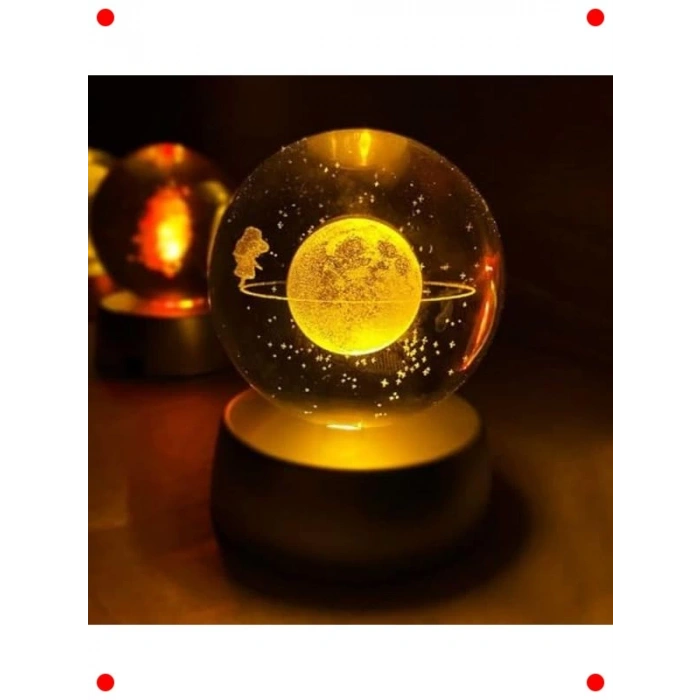 Ahşap Standlı Satürn Temalı Gece Lambası