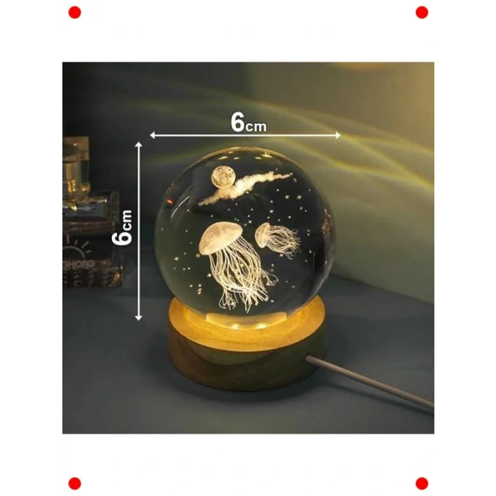 Ahşap Standlı Satürn Temalı Gece Lambası