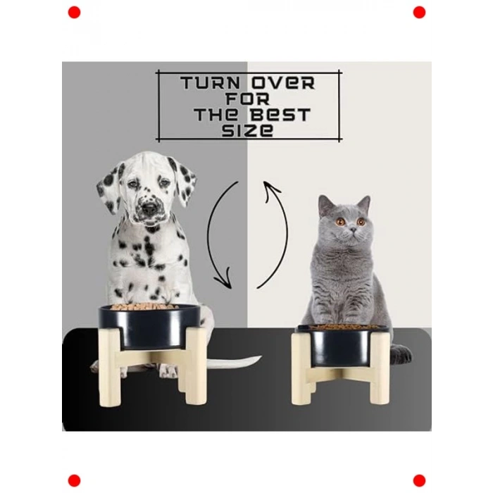 Ahşap Standlı Seramik Mama & Su Kabı - Ergonomik