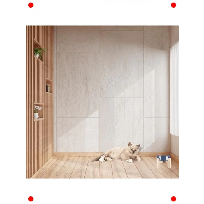 Ahşap Standlı Seramik Mama & Su Kabı - Ergonomik