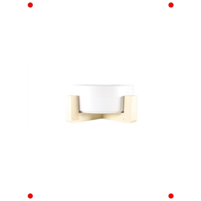 Ahşap Standlı Seramik Mama & Su Kabı (Tekli, Beyaz)