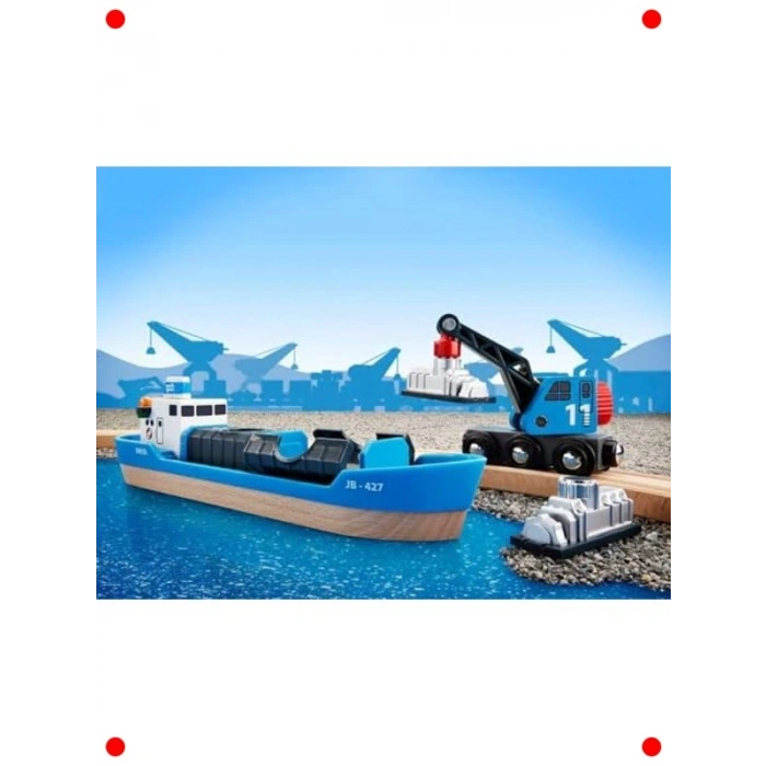 Ahşap Yük Gemisi ve Hareketli Vinç Seti