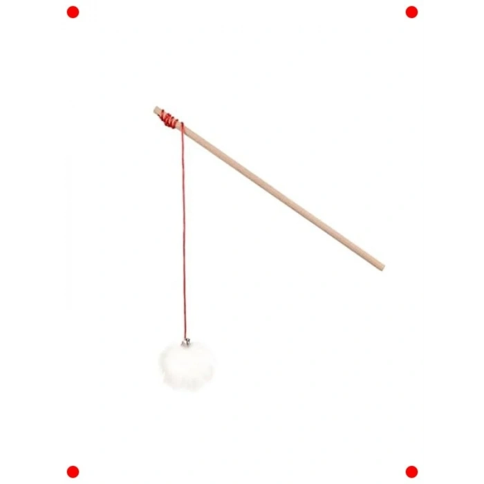 Ahşap Zilli Ponponlu Kedi Oyun Oltası