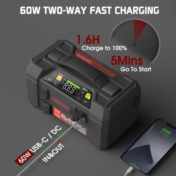 Akıllı Akü Takviye Seti, 12V 2500Amp Li-Polimer ve Pompa