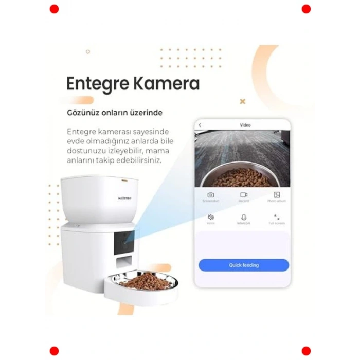 Akıllı Kameralı Otomatik Kedi Mama Kabı 4 Lt