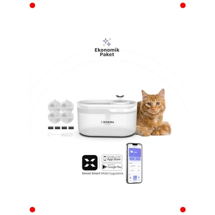 Akıllı Otomatik Kedi Su Pınarı & Filtre Seti, Şeffaf