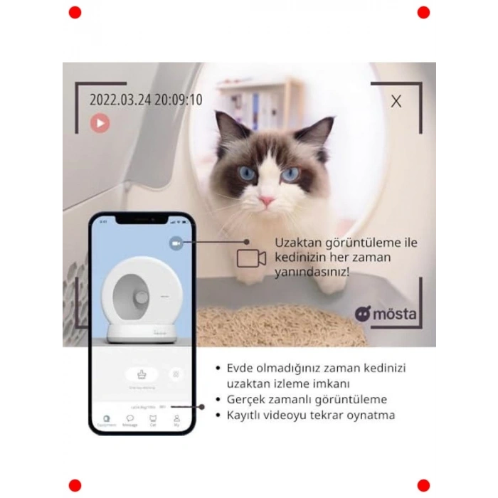 Akıllı Otomatik Kedi Tuvaleti - HD Kamera & Mobil Kontrol