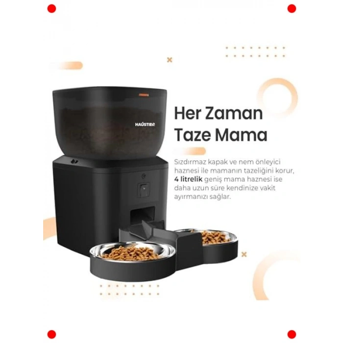 Akıllı Otomatik Mama Kabı Çift Kameralı 4 Lt