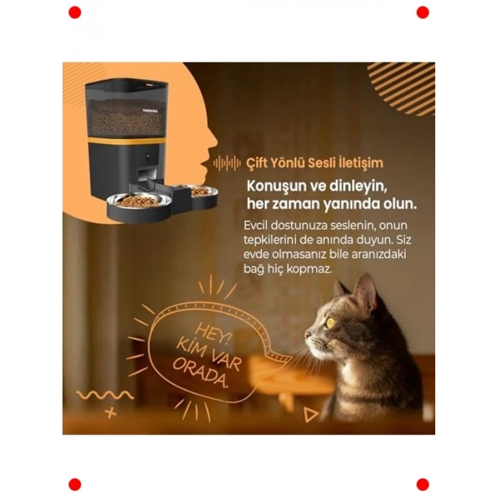 Akıllı Otomatik Mama Kabı Çift Kameralı 6L (Siyah)